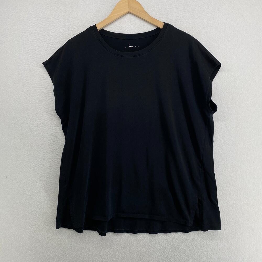 EILEEN FISHER Top 2X Stretch Cotton Jersey Crew Neck Cap Sleeve Boxy Black